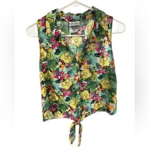 SpongeBob SquarePants Tropical All Over Print Crop Tank Top Tie Front